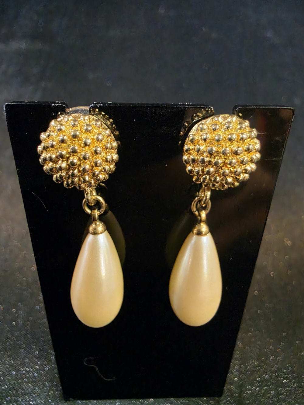 Vintage Monet Gold Tone Faux Pearl Drop Earrings